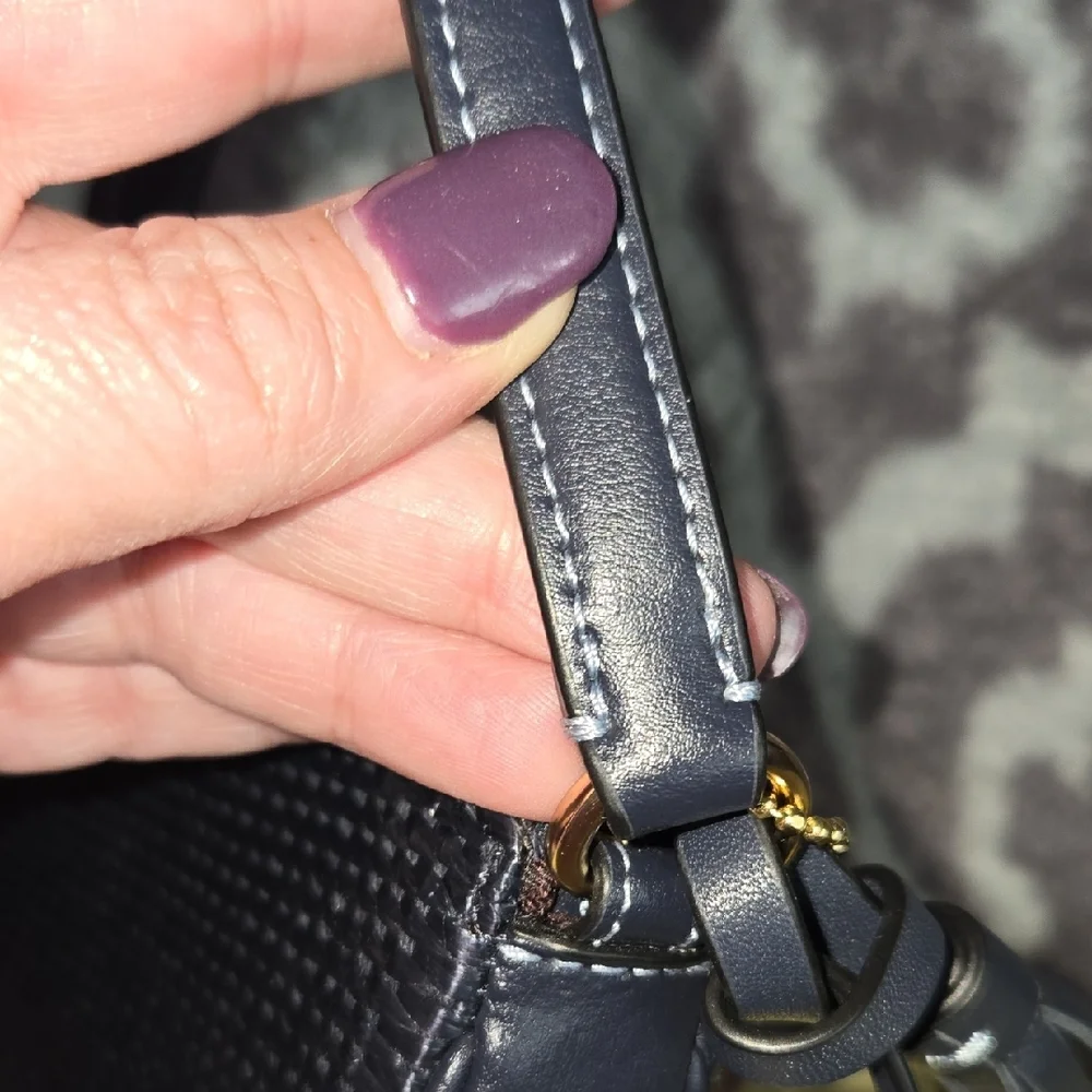 Coach Dark Navy Blue Woven Leather Mini Wristlet with Gold Hardware - Picture 13 of 13